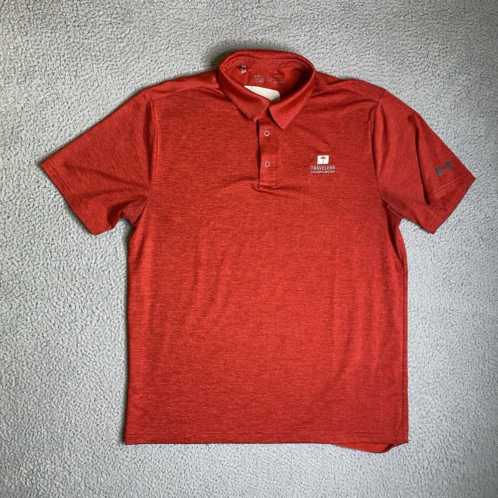Under Armour Shirt Mens Large Red Heathered Polo Travelers Championship Golf **